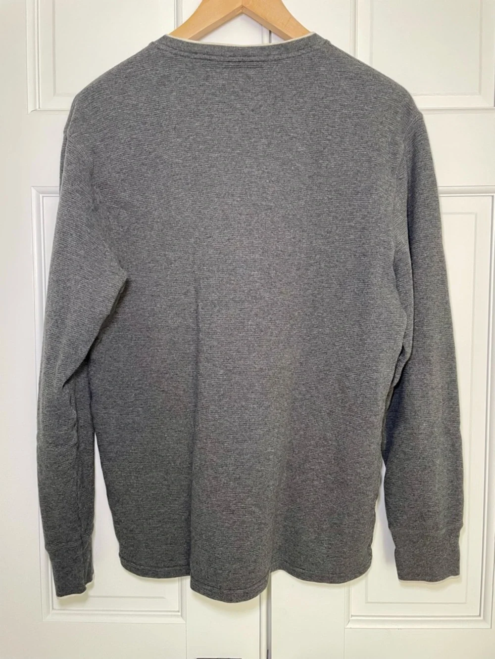 Polo Ralph Lauren Men's L Waffle-Knit Thermal V Neck Shirt Gray Preppy